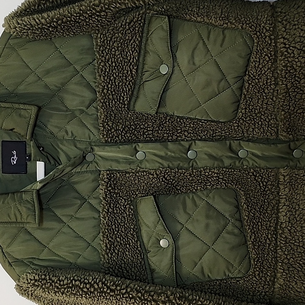 Rails Peyton Quilted Fleece Jacket  Olive Green Sherpa Jacket Sz Small - Picture 13 of 16